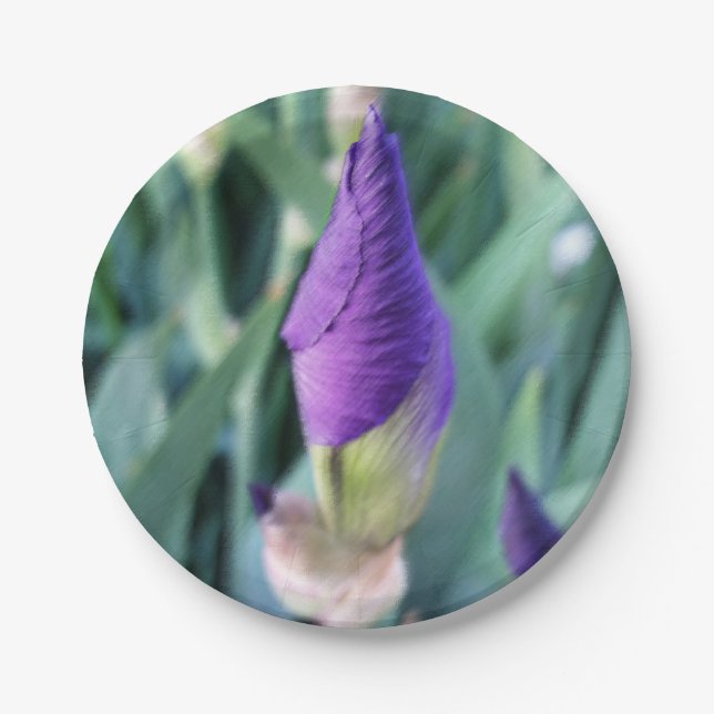 purple iris bud paper plates (Front)