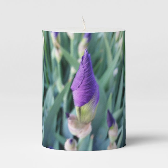 purple iris bud pillar candle (Front)