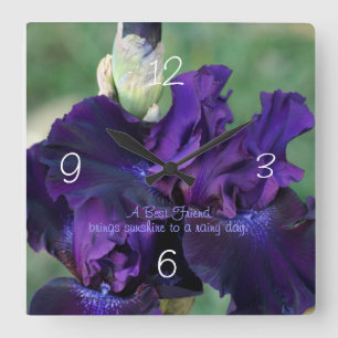 Purple Iris Clock- personalize Square Wall Clock