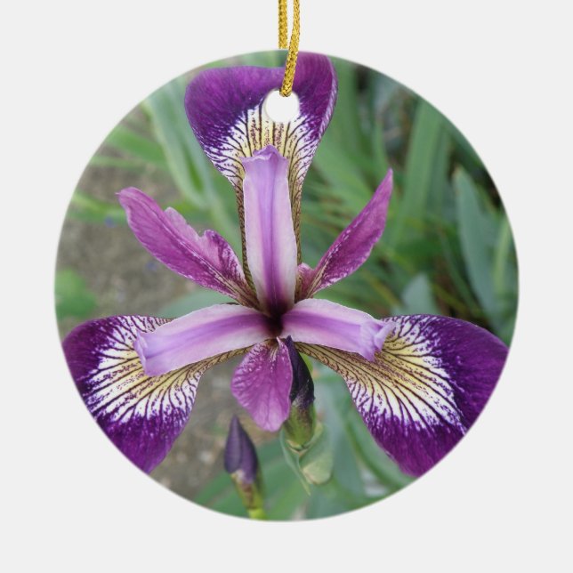 Purple Iris Custom Birthday Ceramic Ornament (Front)