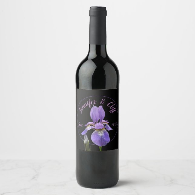 Purple Iris Elegant Wine Label (Front)