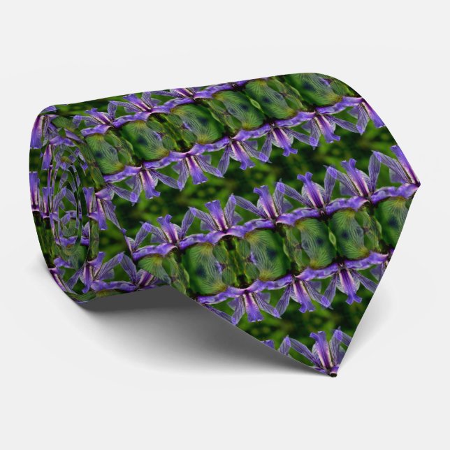 Purple Iris Floral Abstract Art Pattern Neck Tie (Rolled)
