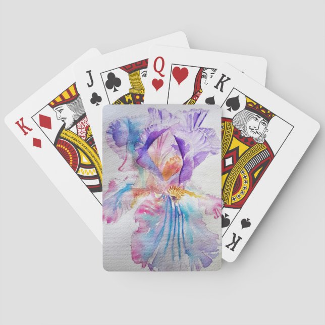Purple Iris floral Art Flower Playing Cards Set (Back)