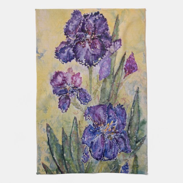 Purple Iris Floral Art Kitchen Towel Set (Vertical)