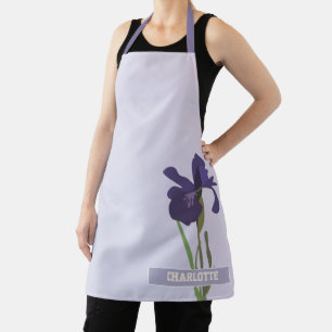 Purple Iris Floral Custom Name  Apron