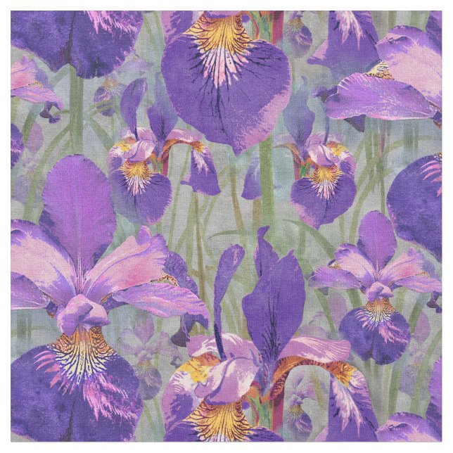 Purple Iris Floral Pattern Fabric (Close Up)
