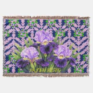 Purple Iris Floral Pattern Throw Blanket