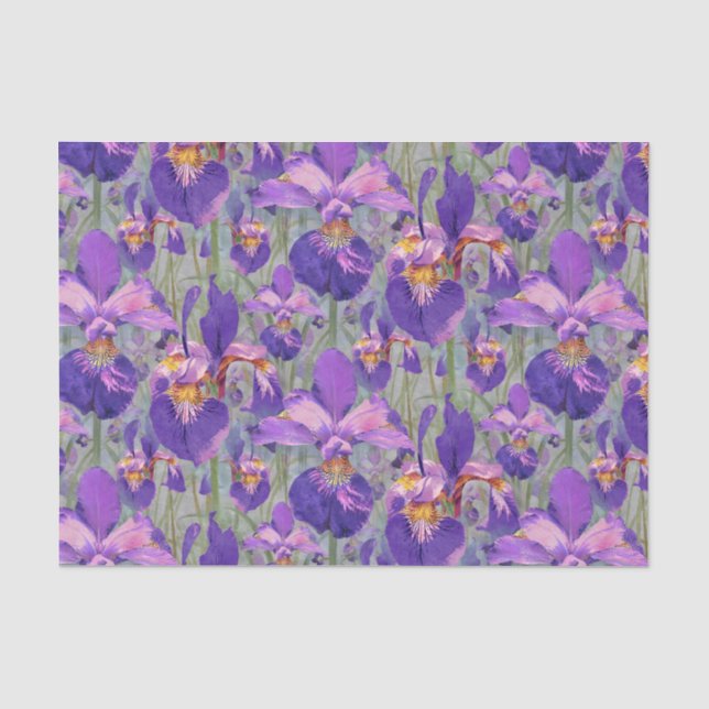 Purple Iris Floral Pattern Tissue Paper (Front)