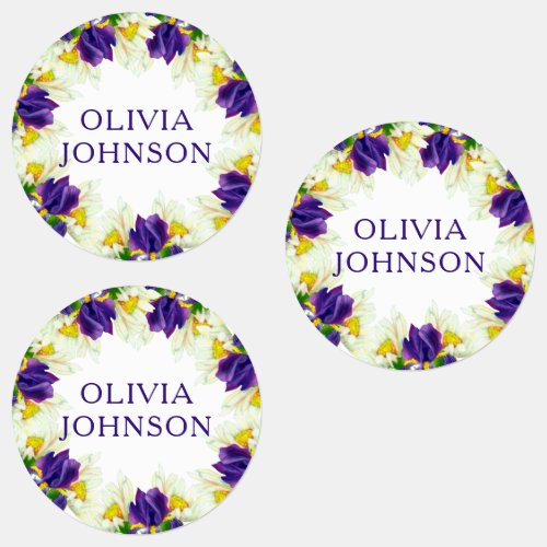 Purple Iris Floral Personalized Name Clothing Labels