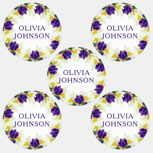 Purple Iris Floral Personalized Name Clothing Labels