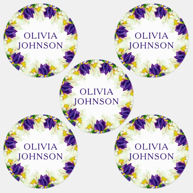 Purple Iris Floral Personalized Name Clothing Labels (Group)