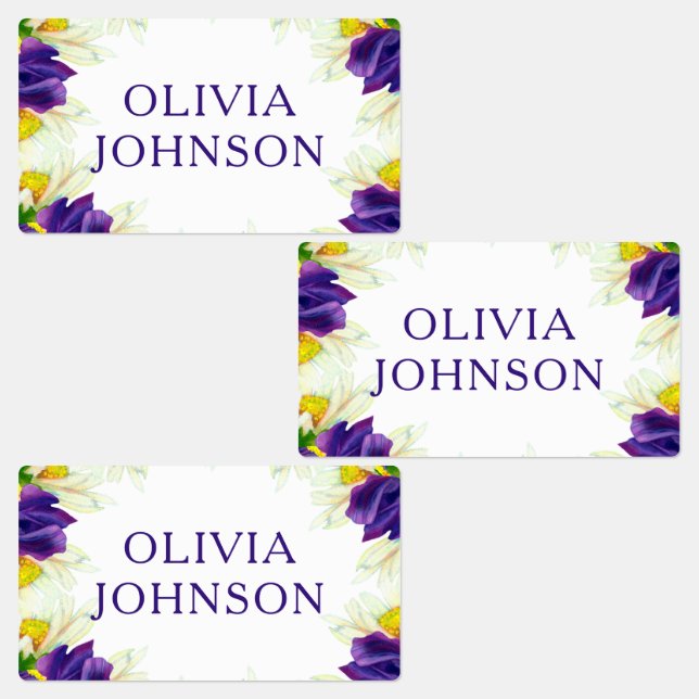 Purple Iris Floral Personalized Name Clothing Labels (Group)