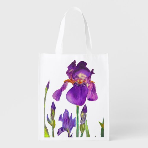 Purple Iris floral Reusable Grocery Bag