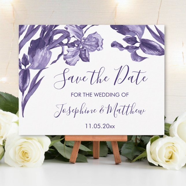 Purple Iris Floral Save the Date Announcement Postcard (Creator Uploaded)