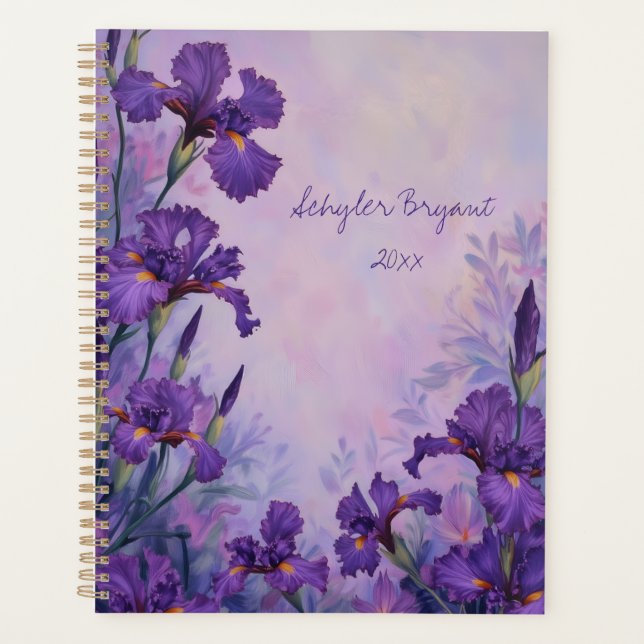Purple Iris Floral Spiral-Bound Planner Botanical (Front)