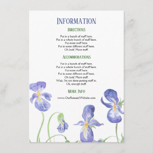 Purple Iris Floral Wedding Information Details Enclosure Card