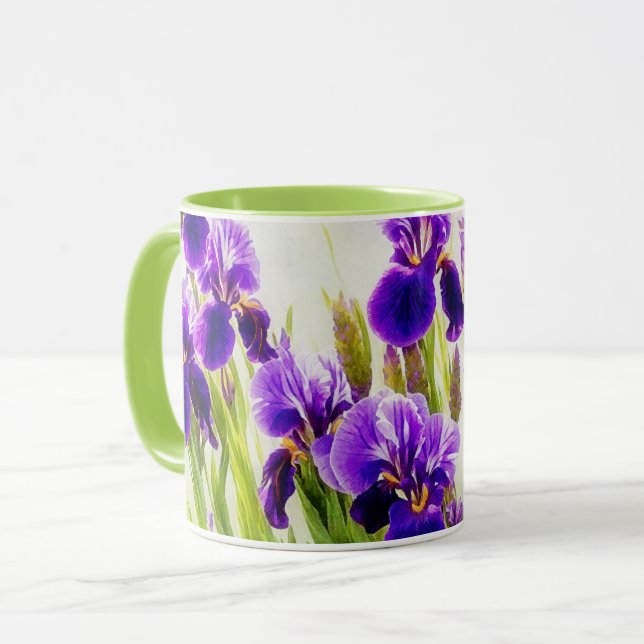 Purple Iris Flower Art Mug Cup (Front Left)