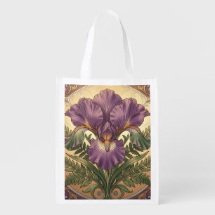 Purple Iris Flower Art Nouveau Ornate Frame Grocery Bag