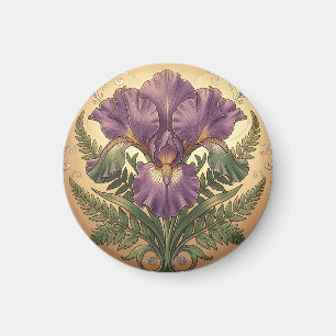 Purple Iris Flower Art Nouveau Ornate Frame Magnet