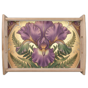 Purple Iris Flower Art Nouveau Ornate Frame Serving Tray