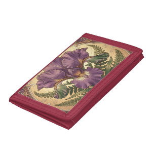 Purple Iris Flower Art Nouveau Ornate Frame Tri-fold Wallet