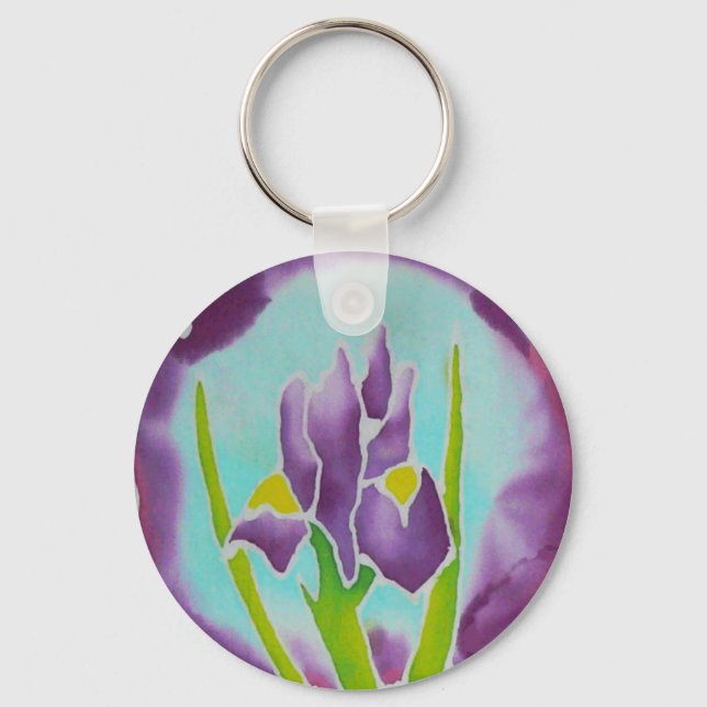 Purple Iris Flower Batik Art Keychain (Front)