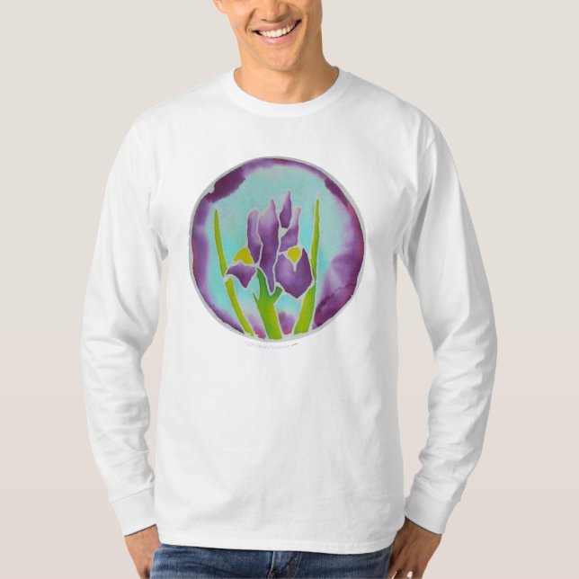 Purple Iris Flower Batik Art T-Shirt (Front)