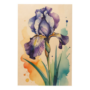 Purple Iris Flower Bloom Wood Wall Art