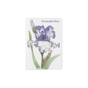 Purple Iris Flower Botanical Art Personalized Passport Holder