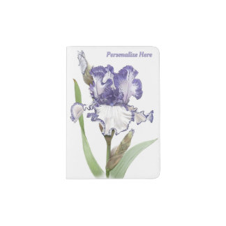 Purple Iris Flower Botanical Art Personalized Passport Holder
