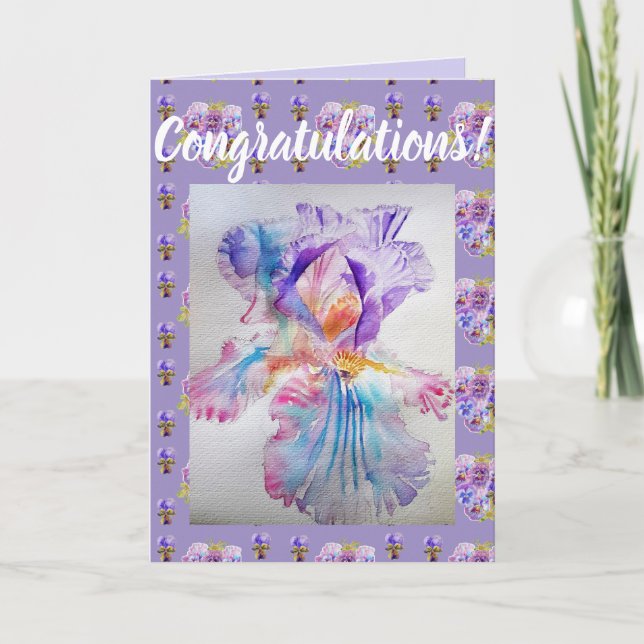Purple Iris Flower Floral Conrgatulations art Card (Front)