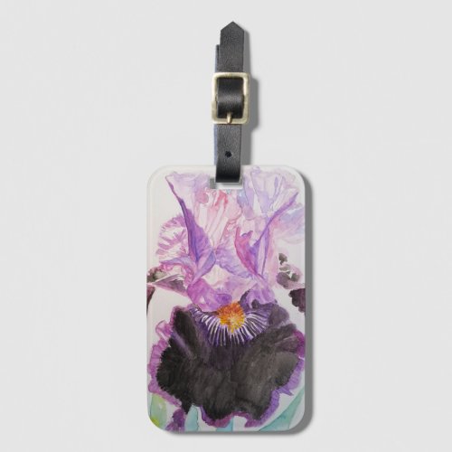 Purple Iris Flower Floral Watercolor Luggage Tag