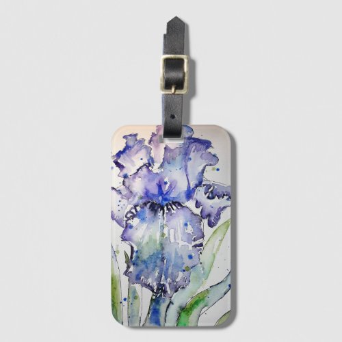 Purple Iris Flower Floral Watercolor Luggage Tag