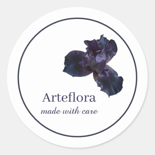 Purple iris flower florist shop branding branded classic round sticker
