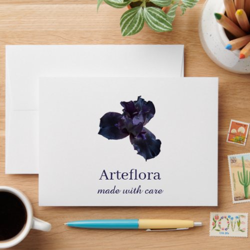 Purple iris flower florist shop branding branded envelope