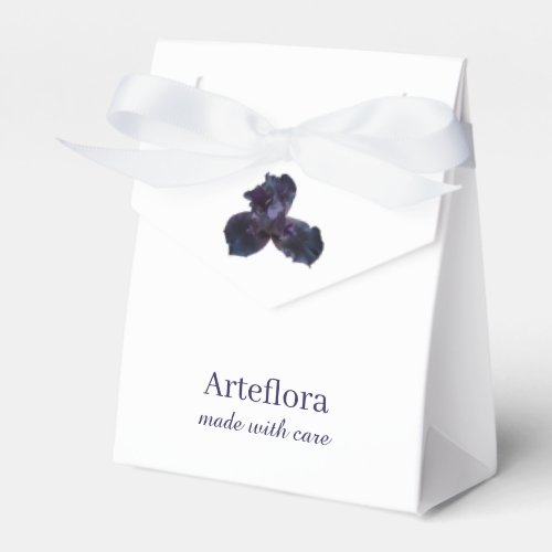 Purple iris flower florist shop branding branded favor boxes