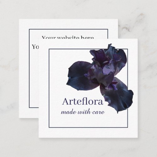 Purple iris flower florist shop branding branded square business card