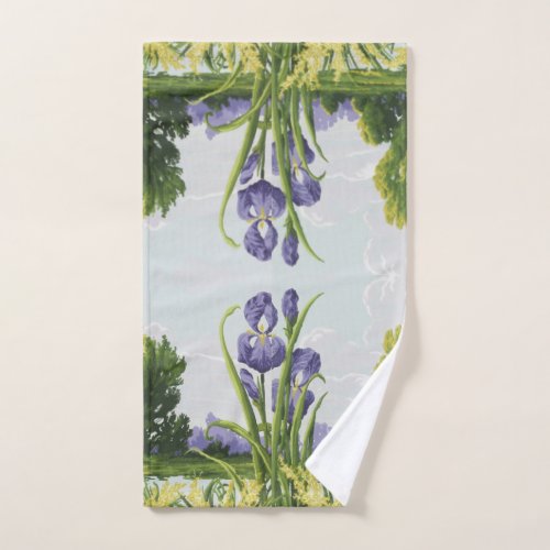 Purple Iris Flower  Green Field Botanical Art Hand Towel