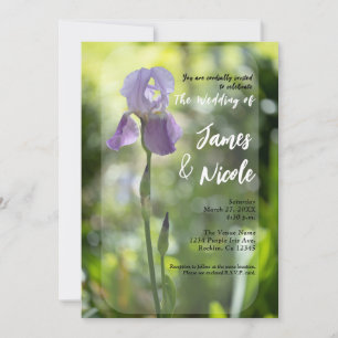 Purple Iris Flower Green Spring Wedding Invitation