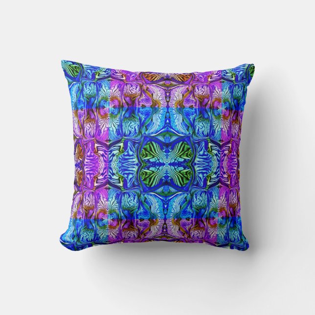 Purple Iris Flower / Greenleaf / 1974 / Mirror Throw Pillow (Front)