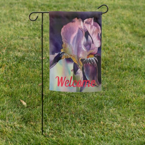 Purple Iris flower in watercolor Garden Flag