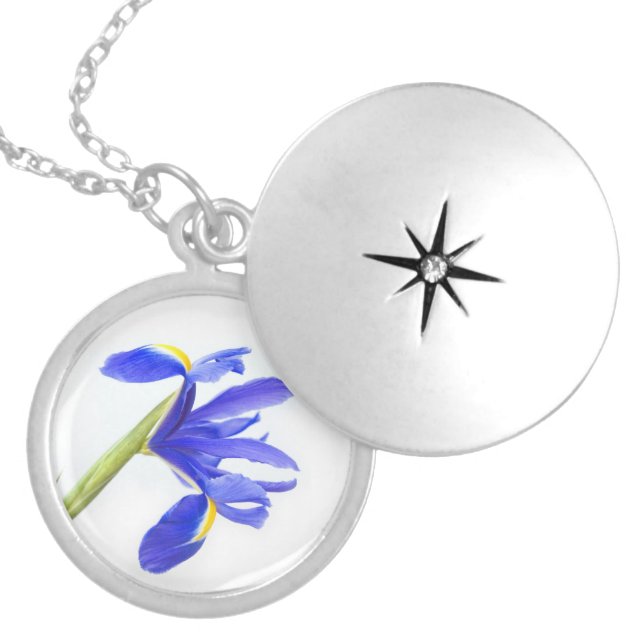 Purple Iris Flower Locket Necklace (Front)
