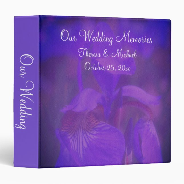 Purple Iris Flower Personalized Wedding  3 Ring Binder (Front/Spine)