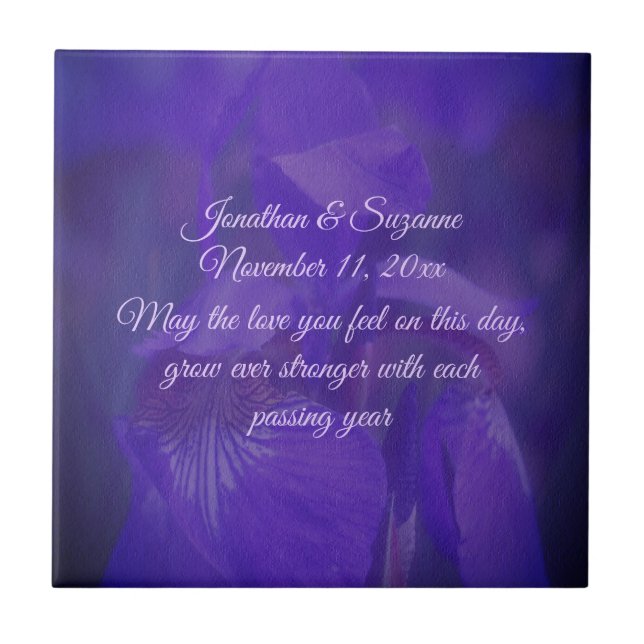 Purple Iris Flower Personalized Wedding  Ceramic Tile (Front)
