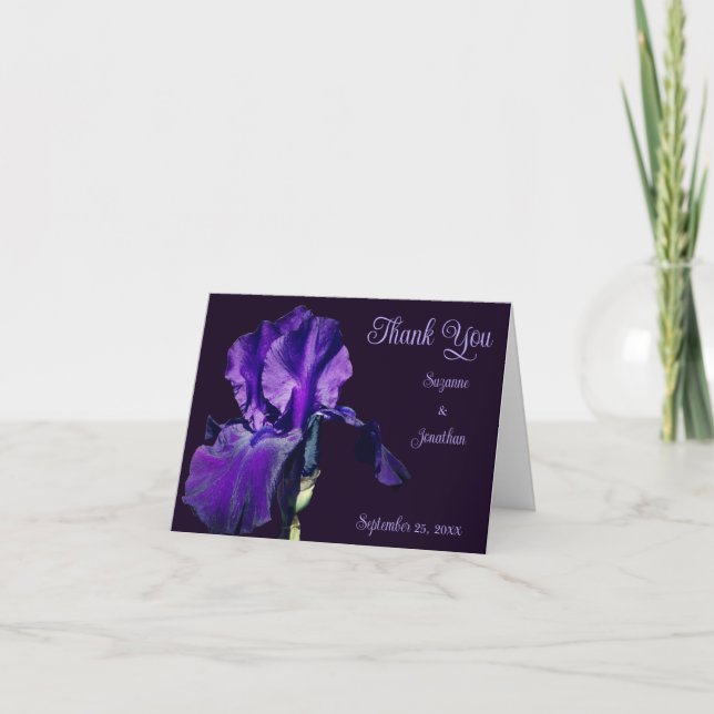 Purple Iris Flower Personalized Wedding  Thank You Card (Front)