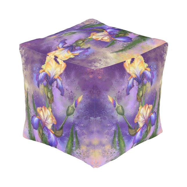Purple Iris Flower Pouf (Angled Back)