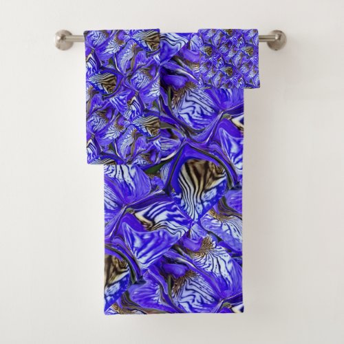 Purple Iris Flower  Slanted  Tiled  Bath Towel Set