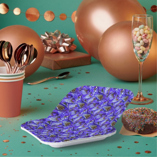 Purple Iris Flower / Slanted / Tiled /  Paper Plates (Multi)