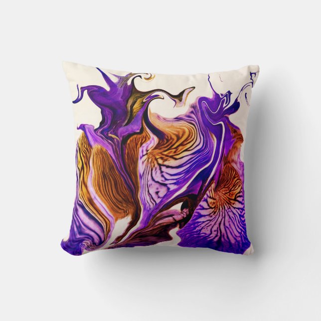 Purple Iris Flower Swirls / 1974 / Throw Pillow (Front)