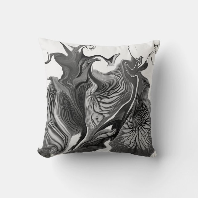 Purple Iris Flower Swirls / Black & White / Throw Pillow (Front)